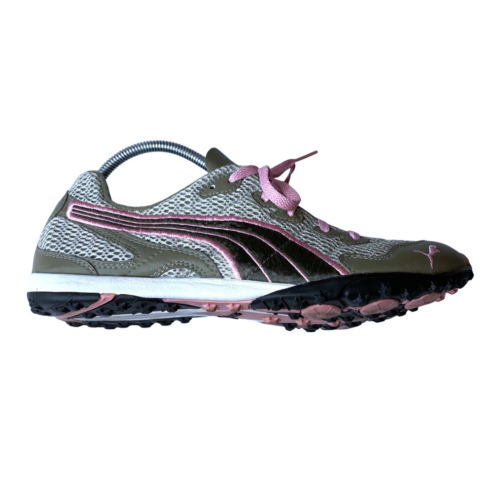 Puma Womens US 9 Olive Green Pink Velvet Mesh Trail Running Sneakers Low Top
